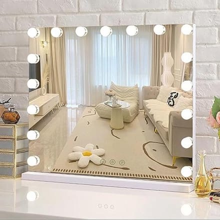 Puselo Large Hollywood Mirror with Lighting, Makeup Mirror with Touch Switch, Makeup Table Mirror with 17 Dimmable and USB Outputs (70 x 55 cm, White)