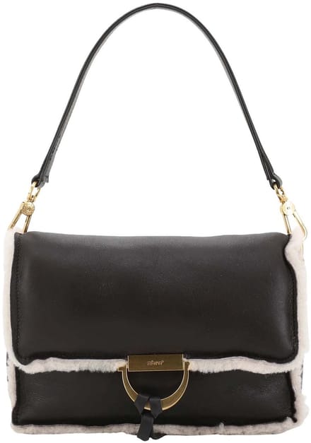 abro schoudertas Leather Shearling Reversible Shoulder Bag Temi Dark Brown / White donkerbruin