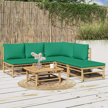 vidaXL - 6-delige - Loungeset - met - kussens - bamboe - groen