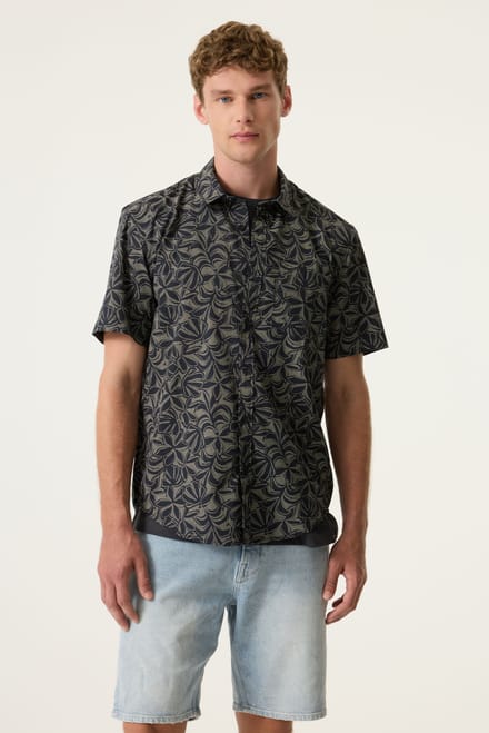 GARCIA Heren Print Overhemd Blauw Korte mouw