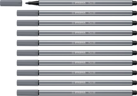 STABILO Pen 68 - premium Viltstift - Donker Grijs - Doos 10 stuks