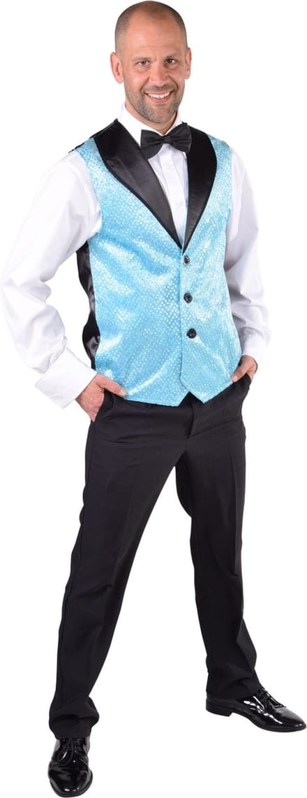 Gilet pailletten turquoise heren - Maat XS/S