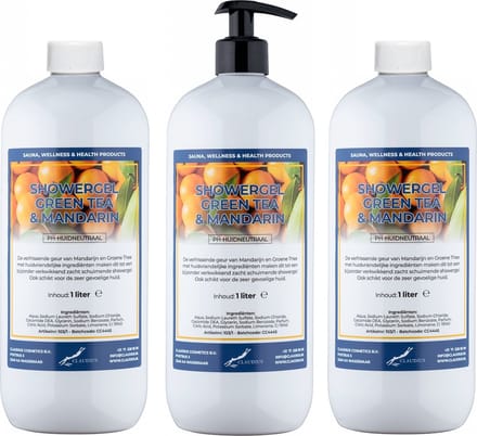 Douchegel Green Tea & Mandarin1 liter - set van 3 stuks - met gratis pomp - Showergel