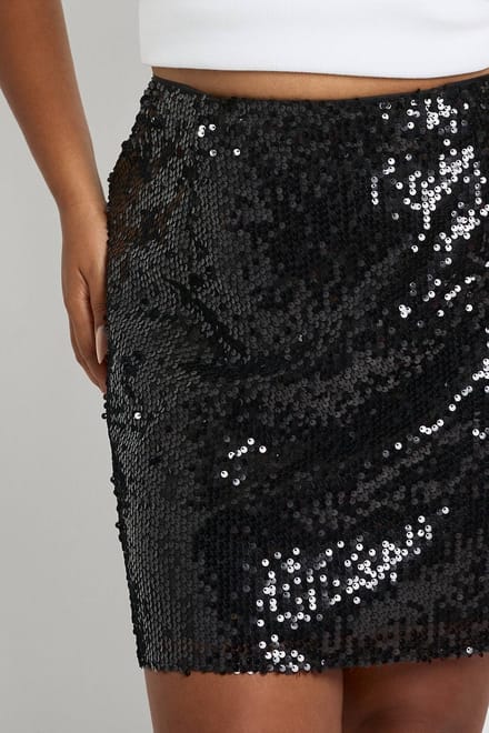 boohoo Dames Plus doorzichtige pailletten minirok | Black | Maat: 28