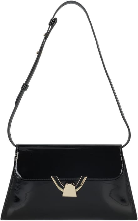 COCCINELLE Leren Schoudertas Avondtas Dew Patent Shoulder Bag Noir Zwart