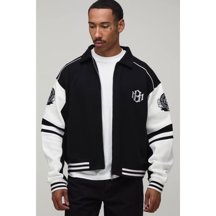 Boxy Fit Varsity Jack Met Kraag En Colour Block Design | Black | Size Small