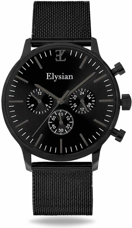 Elysian Heren horloge Zwart 43mm - Mesh - Saffierglas - 5ATM Waterdicht