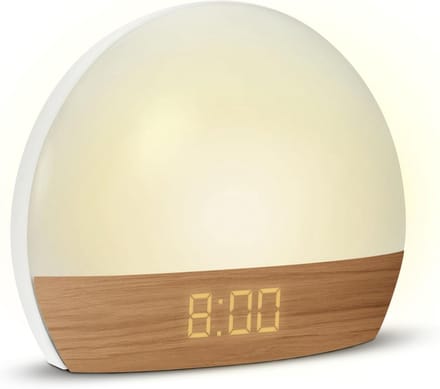 Wekker Dageraad Simulator - Lichttherapie Lamp - Rustig Ontwaken - Progressief Licht Houteffect - Bruin