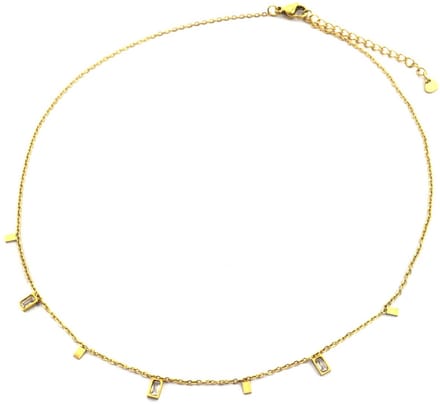 Ketting met Zirkonia - RVS - Lengte 39-44 cm - Goudkleurig en Wit