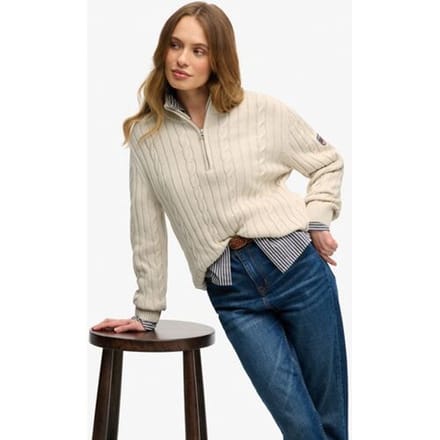 Superdry Cable Half Zip Trui Beige Grootte: 38
