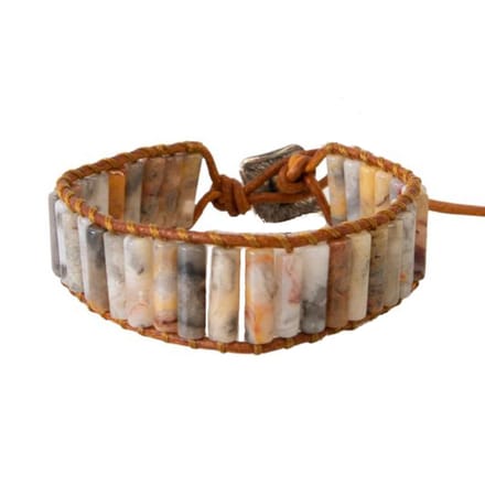 Marama - herenarmband lichtbruin - leer - edelsteen Jaspis - knoopsluiting