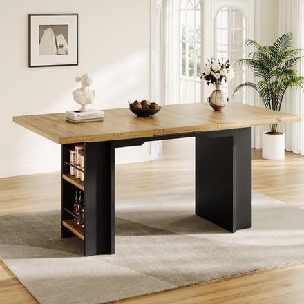 Sweiko Eettafel - Uitschuifbaar 120-160 cm - Opbergplank - Houtlook - Zwart + Eikenkleur