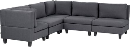 UNSTAD - 5-zitsbank modulair - Donkergrijs - Rechtszijdig - Polyester