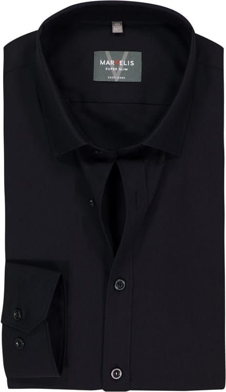 MARVELIS super slim fit overhemd - popeline - zwart - Strijkvriendelijk - Boordmaat: 38