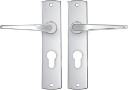 AXA Binnendeurbeslag set (Curve) Aluminium: Kruk (model Duim) op schild met cilindergat PC55