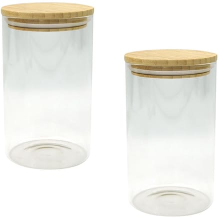 Fackelmann 9342650 Set Bewaarbakjes van glas, 1,15 liter, luchtdichte bamboedeksel, bulkopslagdoos, Glas, Bamboe, 10 x 17 cm