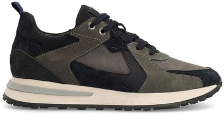 Manfield - Heren - Donkerblauwe nubuck sneakers - Maat 45
