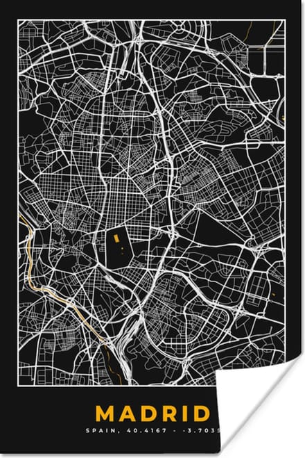 Poster Madrid - Goud - Plattegrond - Stadskaart - Kaart - 20x30 cm