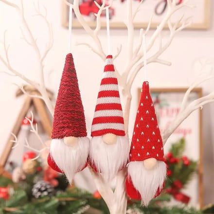 FSW-Products Kerst Gnoom Hangers – Set van 3 – Scandinavische Kerstboom Decoratie – Rood/Wit – 17 cm