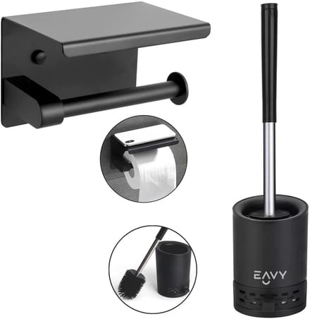 EAVY - WC Rolhouder met Plankje - Toiletborstel - Bundel - Zwart