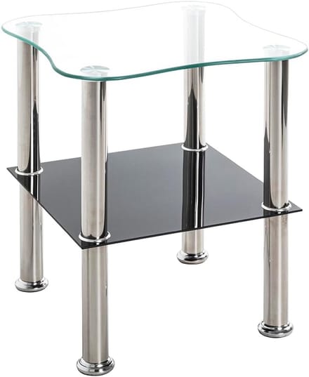 Moderne Bijzettafel met Zwarte Glasplaat en RVS Frame - Rond 40x47 cm