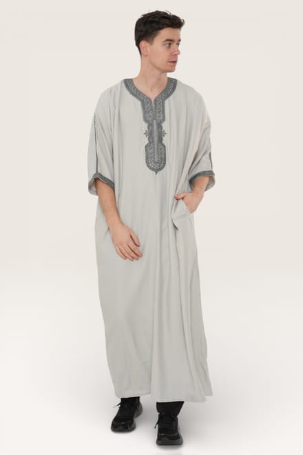 Heren grijze Marokkaanse Thobe gewaad Eid Djellaba Gandoura Jubba LFS-HM65