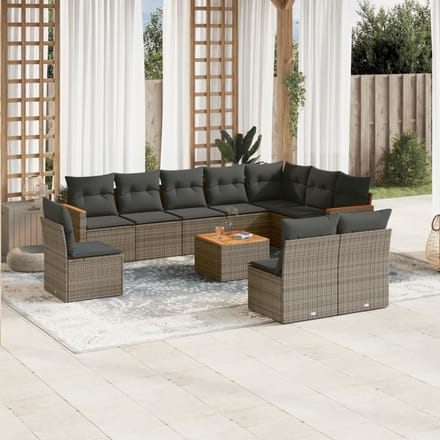 vidaXL - 11-delige - Loungeset - met - kussens - poly - rattan - grijs