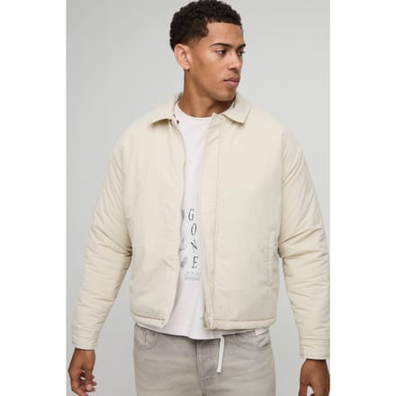 Boxy Fit Peached Crinkle Nylon Coach Jacket | Stone | Size Medium
