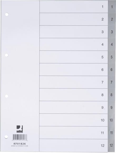Q-CONNECT tabbladen set 1-12, met indexblad, ft A4, grijs