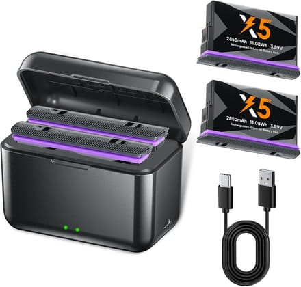 2 Stuks Camera Accu 2850mAh Vervanging voor X5 Camera met USB-C Snellader