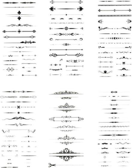 Set van 6 vellen Stickers Kalligrafie Tekst Divider | Stickers Zwart Wit