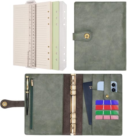 Ringband Organizer - Leren Notitieboek - Zakelijk Plannen - Navulbaar Ontwerp - A5 Formaat - Groen