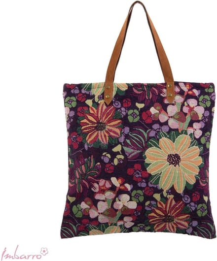 Imbarro - Shopper - Tas - Strandtas - Boodschappentas - Violet - Jaquard - Bloemen