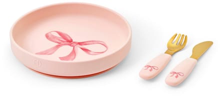 Elodie Silcone bord - Eetset - Silcone bord - Eetset - Kinderbord + vork + mes - Baby servies - Babyservies set -Rosy Bow