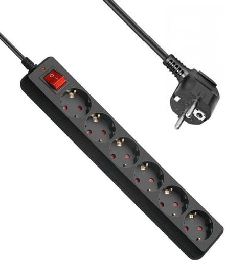 Allteq - Stekkerdoos met schakelaar - 6-voudig - 3 meter - Zwart
