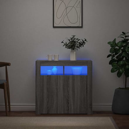 vidaXL - Dressoir - met - LED-verlichting - 80x35x75 - cm - grijs - sonoma - eiken
