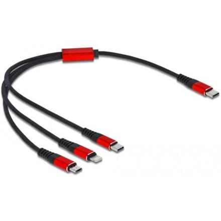 Delock 86710 USB-laadkabel USB 2.0 USB-C stekker, USB-C stekker, USB-micro-B stekker, Apple Lightning stekker 0.30 m Zwart, Rood
