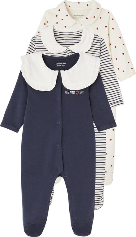 Vertbaudet Set van 3 slaappakjes "hartjes" baby van interlock