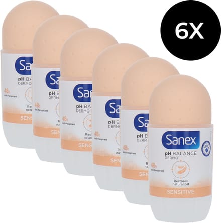 Sanex - Deodorant - Roller - pH Balance Dermo - Sensitive - 50ml x 6