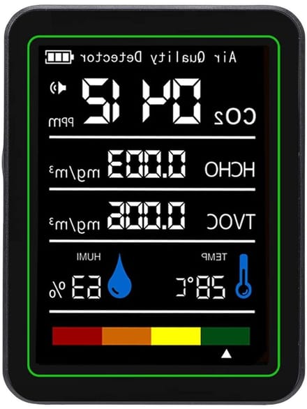 Luchtkwaliteit Tester - CO2 Meter - Binnenlucht Meten - 5-in-1 Sensor - 7 Uur Batterij - Zwart