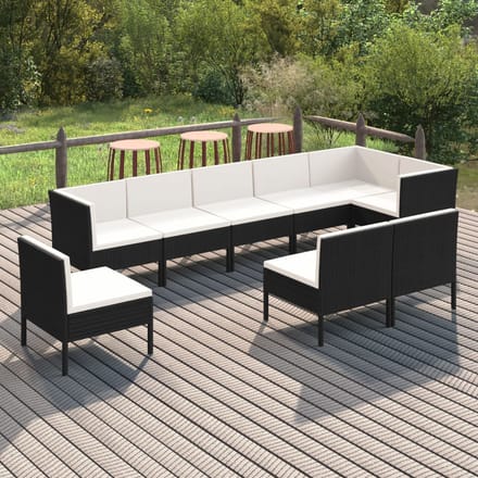 vidaXL - 9-delige - Loungeset - met - kussens - poly - rattan - zwart