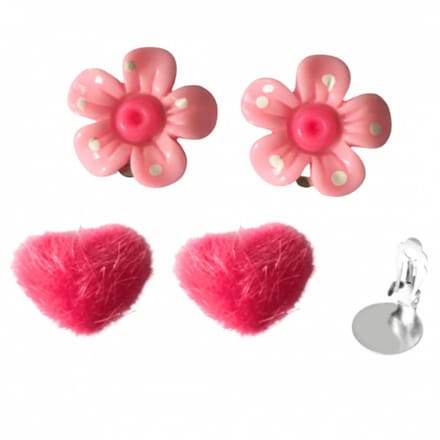 2 paar oorclips- bloem- hart- roze-geen gaatje-Charme Bijoux