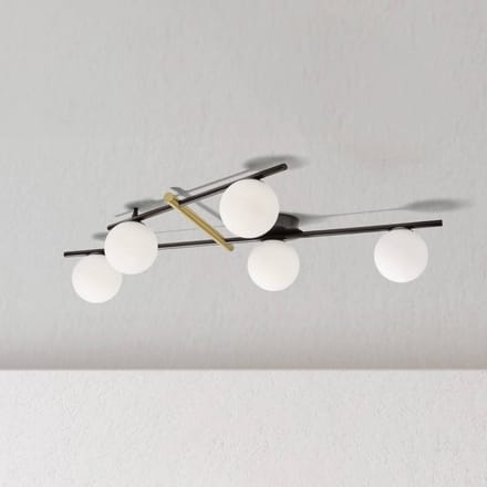 miloox by Sforzin Kika plafondlamp, 5-lamps, zwart/wit, metaal, glas