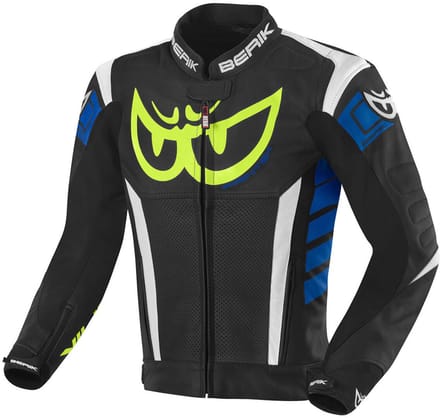Berik Zakura Zwart Wit Blauw Geel Leren Motorjas - Jas