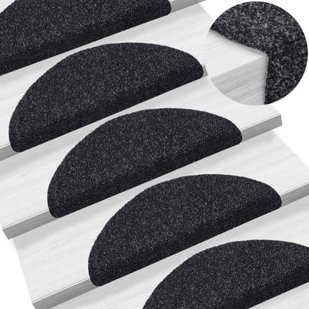 vidaXL - Trapmatten - Zelfklevend - 15 - stuks - 56x17x3 - cm - Zwart - Halfrond