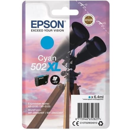 Epson 502XL Inktpatroon - Enkele verpakking in cyaan voor uw printer, essentiële kantoorbenodigdheid.