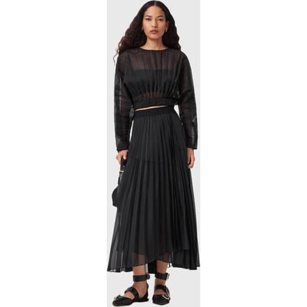 AllSaints Micaela Pleat Top Black Größe: 2 | Longsleeves Outlet | Damen | Schwarz