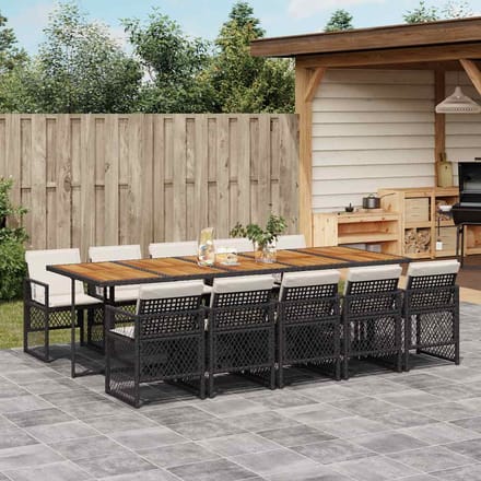 vidaXL - 11-delige - Tuinset - met - kussens - poly - rattan - zwart