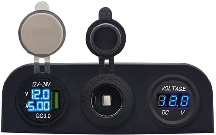 ProRide 12V USB Autolader 1 Poort - Voltmeter en 12V/24V Sigarettenplug - Drievoudig opbouw paneel
