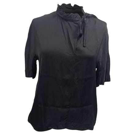 Sandro Ruffled Neck Blauw in Zwart Viscose